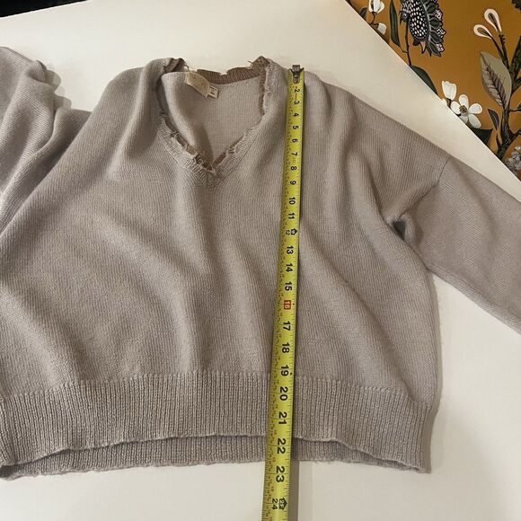 nation ltd Women’s sienna frayed sweater Sz M Baby Alpaca Cotton Fall Neutral - Picture 7 of 8